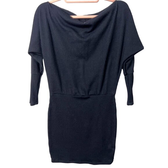 Fashion Nova Dolman Daze Black Ribbed Knit Mini Dress Size M Polyester/Rayon Ble - Picture 1 of 5